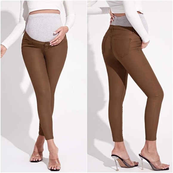 Maternity Army Green Wide Band Waist Skinny Fitted Pants - Picture 6 of 7